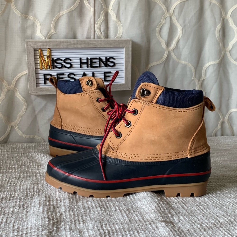 MENS LANDS END DUCK BOOT TAN LEATHER WATERPROOF - Picture 6 of 8